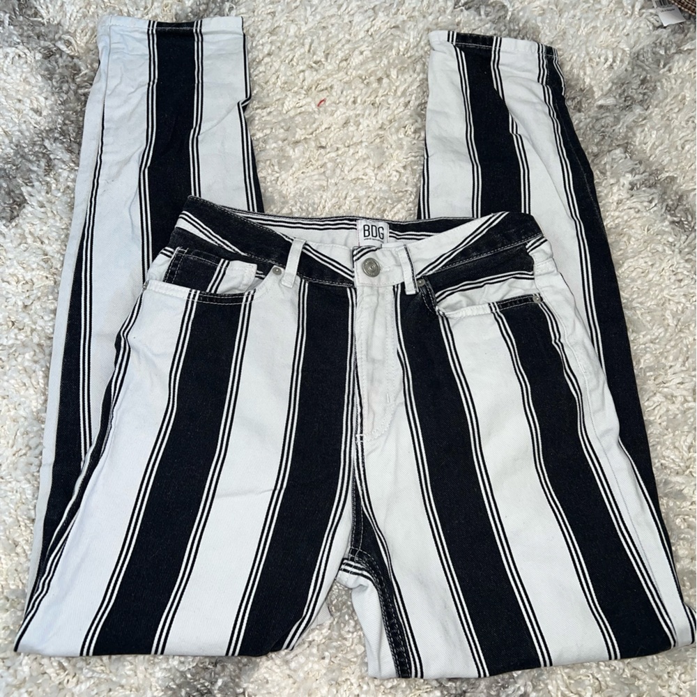 BDG white and black striped mom jean